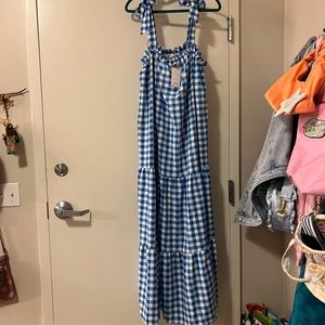 Goodnight Macaroon Blue and White Gingham Maxi Dress